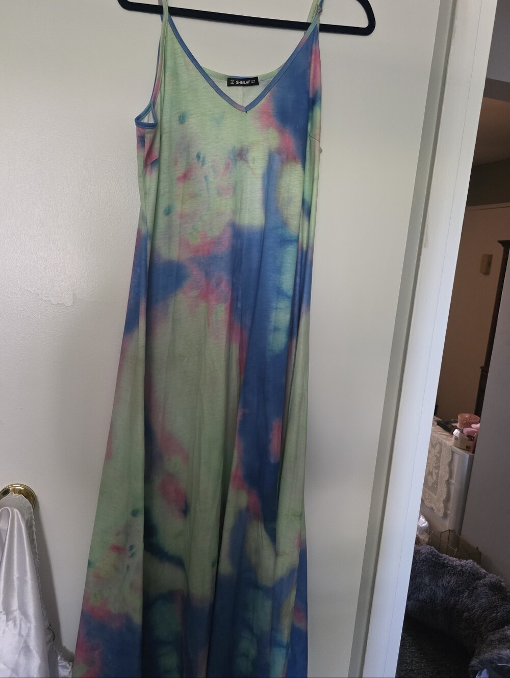 SHEIN Pastel Tie-Dye Maxi Slip Dress in Blue, Green & Pink